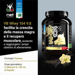 NET VB WHEY 104 9.8® Proteine Isolate Idrolizzate (OPTIPEP® 90 PRO), Con Aggiunta di Fermenti Lattici,  Enzimi digestivi, Minerali  Alcalinizzanti,  Ricca di BCAA e Peptid. Barattolo 450 gr
