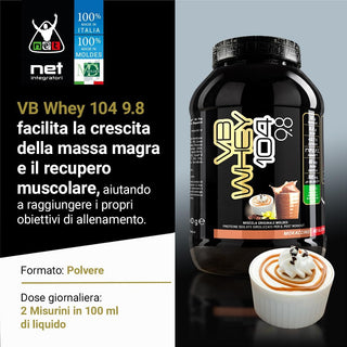 NET VB WHEY 104 9.8® Proteine Isolate Idrolizzate (OPTIPEP® 90 PRO), Con Aggiunta di Fermenti Lattici,  Enzimi digestivi, Minerali  Alcalinizzanti,  Ricca di BCAA e Peptid. Barattolo 900 gr