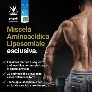 NET MAS PEP LIPOSOMIALE Pre-Intra e Post Workout con EAA Amminoacidi Essenziali e BCAA, Massimizza la Sintesi Proteica, la Crescita e il Recupero Muscolare