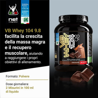 NET VB WHEY 104 9.8® Proteine Isolate Idrolizzate (OPTIPEP® 90 PRO), Con Aggiunta di Fermenti Lattici,  Enzimi digestivi, Minerali  Alcalinizzanti,  Ricca di BCAA e Peptid. Barattolo 450 gr