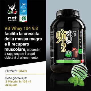 NET VB WHEY 104 9.8® Proteine Isolate Idrolizzate (OPTIPEP® 90 PRO), Con Aggiunta di Fermenti Lattici,  Enzimi digestivi, Minerali  Alcalinizzanti,  Ricca di BCAA e Peptid. Barattolo 900 gr