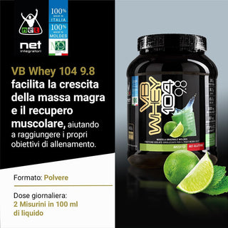 NET VB WHEY 104 9.8® Proteine Isolate Idrolizzate (OPTIPEP® 90 PRO), Con Aggiunta di Fermenti Lattici,  Enzimi digestivi, Minerali  Alcalinizzanti,  Ricca di BCAA e Peptid. Barattolo 450 gr