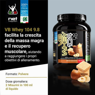 NET VB WHEY 104 9.8® Proteine Isolate Idrolizzate (OPTIPEP® 90 PRO), Con Aggiunta di Fermenti Lattici,  Enzimi digestivi, Minerali  Alcalinizzanti,  Ricca di BCAA e Peptid. Barattolo 450 gr