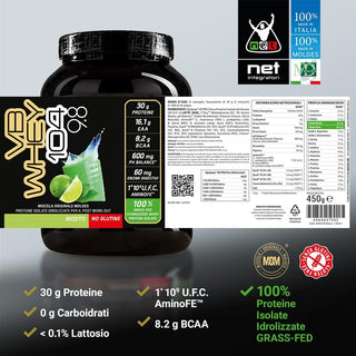 NET VB WHEY 104 9.8® Proteine Isolate Idrolizzate (OPTIPEP® 90 PRO), Con Aggiunta di Fermenti Lattici,  Enzimi digestivi, Minerali  Alcalinizzanti,  Ricca di BCAA e Peptid. Barattolo 450 gr