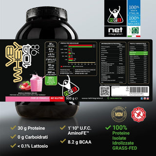 NET VB WHEY 104 9.8® Proteine Isolate Idrolizzate (OPTIPEP® 90 PRO), Con Aggiunta di Fermenti Lattici,  Enzimi digestivi, Minerali  Alcalinizzanti,  Ricca di BCAA e Peptid. Barattolo 900 gr