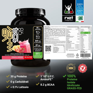 NET VB WHEY 104 9.8® Proteine Isolate Idrolizzate (OPTIPEP® 90 PRO), Con Aggiunta di Fermenti Lattici,  Enzimi digestivi, Minerali  Alcalinizzanti,  Ricca di BCAA e Peptid. Barattolo 450 gr