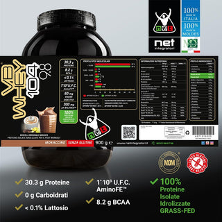 NET VB WHEY 104 9.8® Proteine Isolate Idrolizzate (OPTIPEP® 90 PRO), Con Aggiunta di Fermenti Lattici,  Enzimi digestivi, Minerali  Alcalinizzanti,  Ricca di BCAA e Peptid. Barattolo 900 gr