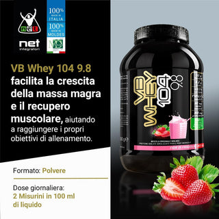 NET VB WHEY 104 9.8® Proteine Isolate Idrolizzate (OPTIPEP® 90 PRO), Con Aggiunta di Fermenti Lattici,  Enzimi digestivi, Minerali  Alcalinizzanti,  Ricca di BCAA e Peptid. Barattolo 900 gr