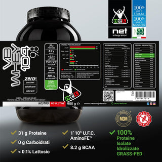 NET VB WHEY 104 9.8® Proteine Isolate Idrolizzate (OPTIPEP® 90 PRO), Con Aggiunta di Fermenti Lattici,  Enzimi digestivi, Minerali  Alcalinizzanti,  Ricca di BCAA e Peptid. Barattolo 900 gr