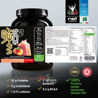 NET VB WHEY 104 9.8® Proteine Isolate Idrolizzate (OPTIPEP® 90 PRO), Con Aggiunta di Fermenti Lattici,  Enzimi digestivi, Minerali  Alcalinizzanti,  Ricca di BCAA e Peptid. Barattolo 450 gr