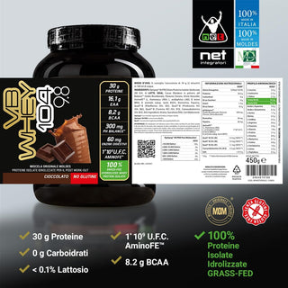 NET VB WHEY 104 9.8® Proteine Isolate Idrolizzate (OPTIPEP® 90 PRO), Con Aggiunta di Fermenti Lattici,  Enzimi digestivi, Minerali  Alcalinizzanti,  Ricca di BCAA e Peptid. Barattolo 450 gr