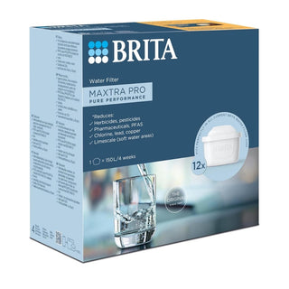 BRITA MAXTRA PRO All-in-1  Riduce cloro, calcare e PFAS. Compatibile Con Caraffa Filtrante BRITA. Confezione 12 Filtri
