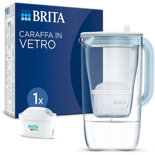 BRITA Caraffa In Vetro Light Blue (2.5L) incl. 1 x filtro MAXTRA PRO All-in-1 - Caraffa di design premium in vetro con coperchio ribaltabile per riempimento facile