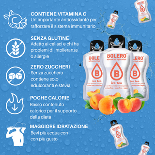 Bolero Sticks 24 Bustine 3g, Bevanda Istantanea, Ice Tea Peach - Tè alla Pesca