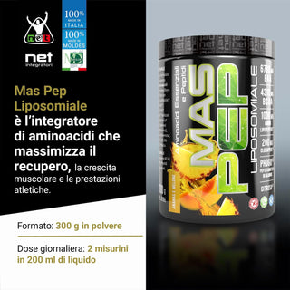 NET MAS PEP LIPOSOMIALE Pre-Intra e Post Workout con EAA Amminoacidi Essenziali e BCAA, Massimizza la Sintesi Proteica, la Crescita e il Recupero Muscolare