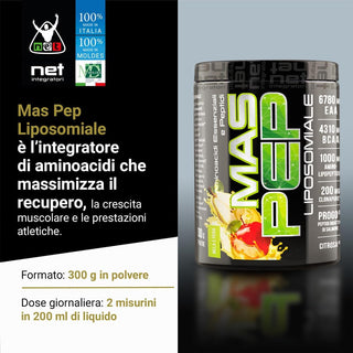 NET MAS PEP LIPOSOMIALE Pre-Intra e Post Workout con EAA Amminoacidi Essenziali e BCAA, Massimizza la Sintesi Proteica, la Crescita e il Recupero Muscolare