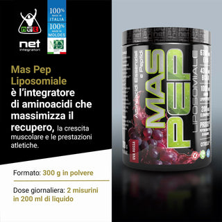 NET MAS PEP LIPOSOMIALE Pre-Intra e Post Workout con EAA Amminoacidi Essenziali e BCAA, Massimizza la Sintesi Proteica, la Crescita e il Recupero Muscolare