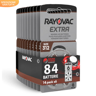 Rayovac Extra 312, 84 Batterie Per Apparecchi Acustici, 14 Blister da 6 Pile