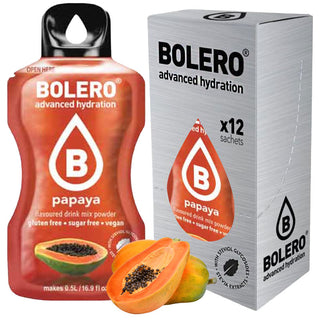 Bolero Sticks 12 Bustine 3g, Bevanda Istantanea Zero Zuccheri e Poche Calorie, Papaya