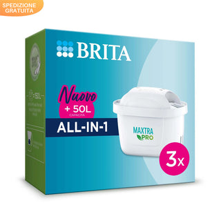 BRITA MAXTRA PRO ALL IN 1 Per Caraffa Filtrante Acqua, Confezione 3 Filtri Riduce Cloro, Calcare e Impurità