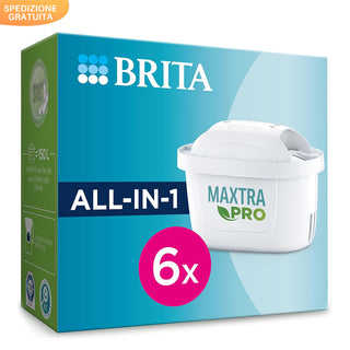 BRITA MAXTRA PRO ALL-IN-1 Per Caraffa Filtrante Acqua, Confezione 6 Filtri MAXTRA PRO ALL-IN-1, Riduce Cloro, Calcare e Impurità