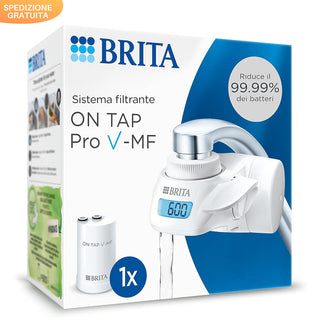 BRITA Sistema Filtrante Acqua ON TAP V-MF Con 1 filtro (600L) - per acqua priva di batteri al 99,99% e gusto migliore, LED digitale per monitoraggio durata filtro