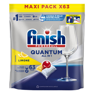 Finish Powerball Quantum ALL IN 1 Limone. Pulizia Profonda e Brillantezza Splendente, Confezione 63 Capsule