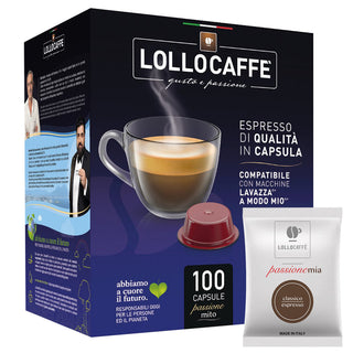 Lollo Caffè Box 100 Capsule Compatibili Macchine LAVAZZA A MODO MIO, Miscela CLASSICO