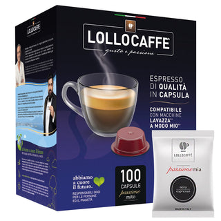 Lollo Caffè Box 100 Capsule Compatibili Macchine LAVAZZA A MODO MIO, Miscela NERA