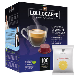 Lollo Caffè Box 100 Capsule Compatibili Macchine LAVAZZA A MODO MIO, Miscela ORO