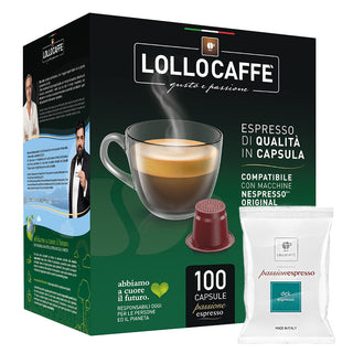 Lollo Caffè Box 100 Capsule Compatibili Macchine NESPRESSO, Miscela DECAFFEINATO