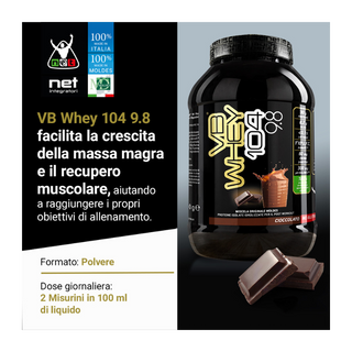 NET VB WHEY 104 9.8® Proteine Isolate Idrolizzate (OPTIPEP® 90 PRO), Con Aggiunta di Fermenti Lattici,  Enzimi digestivi, Minerali  Alcalinizzanti,  Ricca di BCAA e Peptid. Barattolo 1980 gr