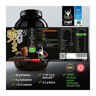 NET VB WHEY 104 9.8® Proteine Isolate Idrolizzate (OPTIPEP® 90 PRO), Con Aggiunta di Fermenti Lattici,  Enzimi digestivi, Minerali  Alcalinizzanti,  Ricca di BCAA e Peptid. Barattolo 1980 gr