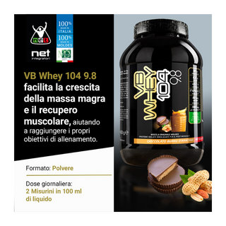 NET VB WHEY 104 9.8® Proteine Isolate Idrolizzate (OPTIPEP® 90 PRO), Con Aggiunta di Fermenti Lattici,  Enzimi digestivi, Minerali  Alcalinizzanti,  Ricca di BCAA e Peptid. Barattolo 1980 gr