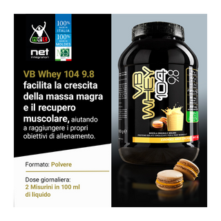 NET VB WHEY 104 9.8® Proteine Isolate Idrolizzate (OPTIPEP® 90 PRO), Con Aggiunta di Fermenti Lattici,  Enzimi digestivi, Minerali  Alcalinizzanti,  Ricca di BCAA e Peptid. Barattolo 1980 gr