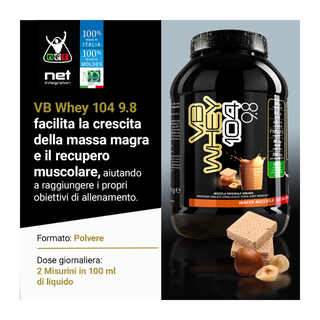 NET VB WHEY 104 9.8® Proteine Isolate Idrolizzate (OPTIPEP® 90 PRO), Con Aggiunta di Fermenti Lattici,  Enzimi digestivi, Minerali  Alcalinizzanti,  Ricca di BCAA e Peptid. Barattolo 1980 gr