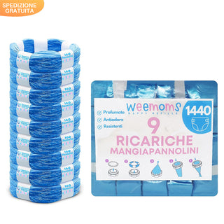 Weemoms - Ricariche Mangiapannolini Pack 9 Pezzi, Compatibili Tommee Tippee, Maialino Foppapedretti, ecc. 160 Pannolini Ciascuna. Totale 1440 ( Cartuccia Originale Necessaria )