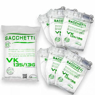 Sacchetti di Ricambio 6 Pezzi Compatibili Aspirapolvere Folletto VK 135-136, In Microfibra con 5 Strati Filtranti