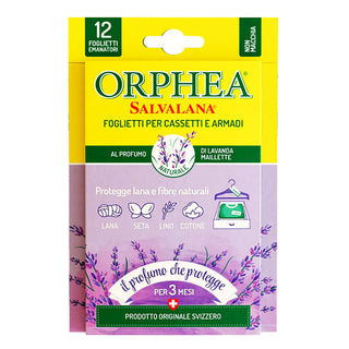 Orphea Salvalana, Foglietti Emanatori Per Cassetti e Armadi. Protegge Lana e Fibre Naturali, 12 Foglietti