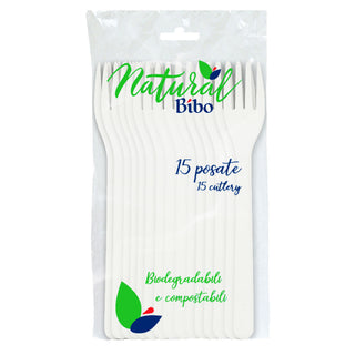 BIBO NATURAL, 15 Forchette 100% Biodegradabili e Compostabili