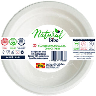 BIBO NATURAL, 25 Scodelle 100% Biodegradabili e Compostabili, 400 ml