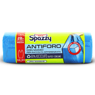 DOMOPAK SPAZZY- Sacchi Nettezza Antiforo Con Manici, 20 Sacchi Casalinghi Blu Per Pattumiera Media, 28Lt , 52X54 cm