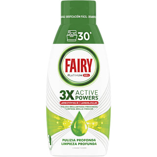 FAIRY- Platinum Gel 3X Active Powers, Detergente Lavastoviglie, Pulizia Profonda, Brillantezza E Freschezza, Con Limone Verde, 30 Lavaggi, 600 ml