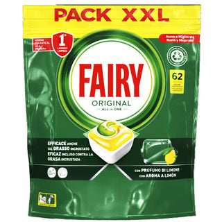 FAIRY- Original ALL IN 1, Capsule Lavastoviglie, Efficace Anche Sul Grasso Incrostato, Con Profumo Di Limone, Pack XXL 62 Capsule