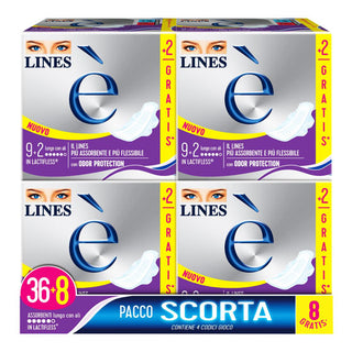 LINES È- Assorbenti in Lactifless con Ali, Pacco Scorta da 36+8 Pezzi