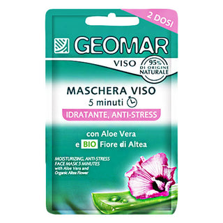 Geomar Maschera Viso 5 Minuti Idratante, Anti Stress Con Aloe Vera e Bio Fiore di Altea, 2 Dosi, 15 ml