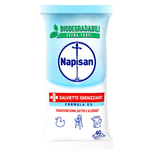 Napisan 40 Salviette Igienizzanti Formula 0%, Rimuovono Germi, Batteri e Allergeni