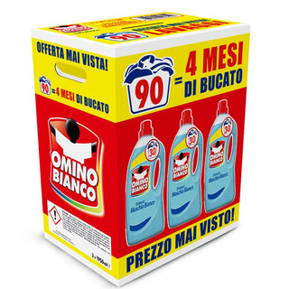 Omino Bianco Essenza Muschio Bianco, Detersivo Lavatrice Liquido, Profuma a Lungo. Offerta 90 Lavaggi, 1.500 ml x 3