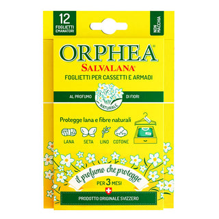 Orphea Salvalana, Foglietti Emanatori Per Cassetti e Armadi. Protegge Lana e Fibre Naturali, 12 Foglietti