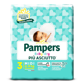 Prodotti Pampers Baby Dry Più Asciutto, Pannolini Taglia 3, 4-9 Kg. Confezione 20 Pannolini